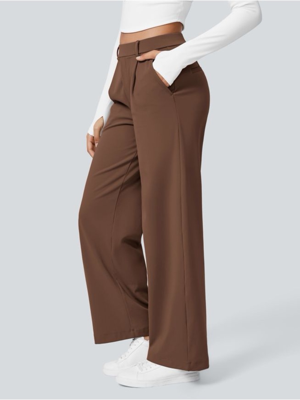 HALARA Wide Leg Dress Pants in Brown
